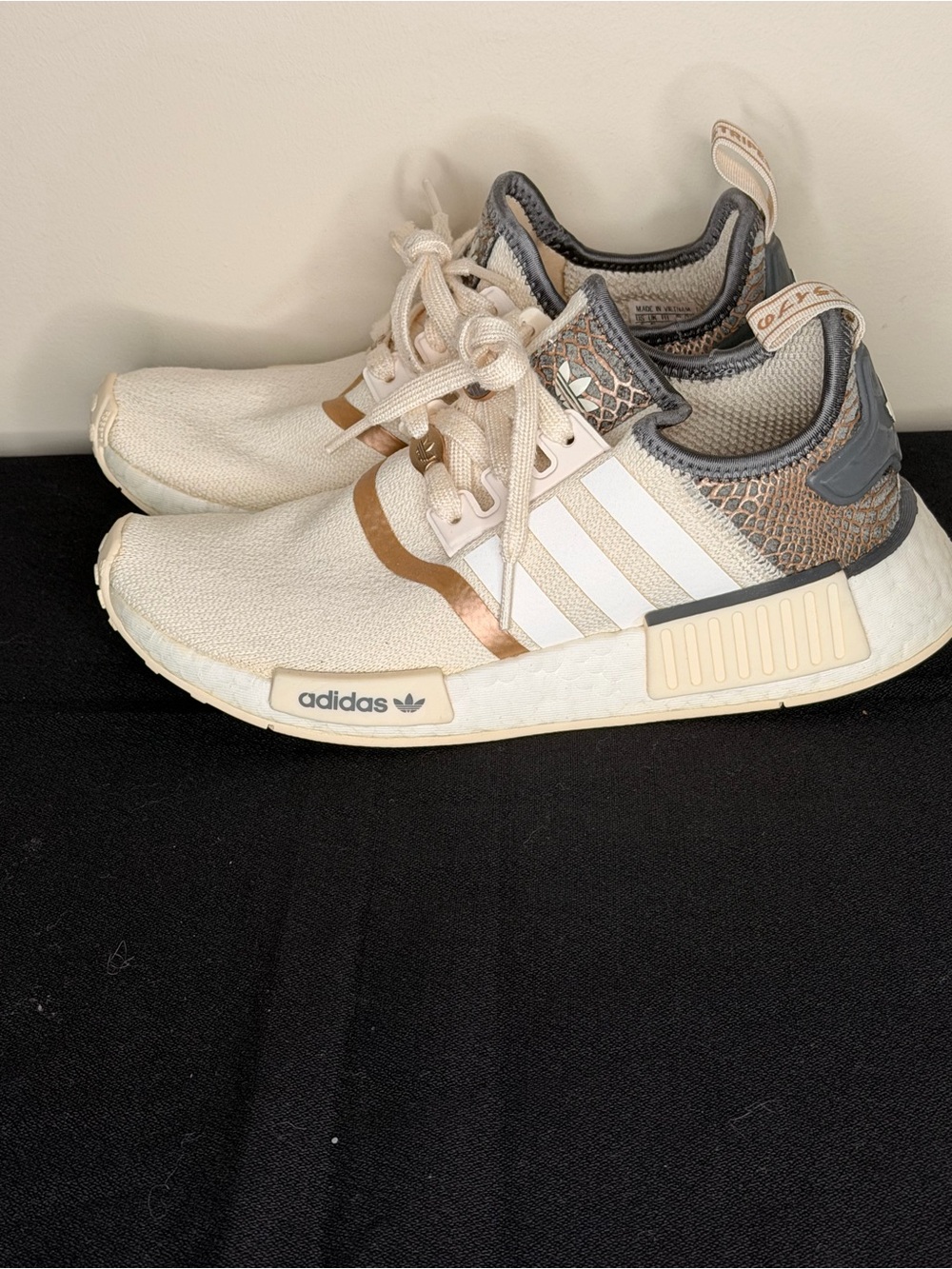 adidas NMD R1 Cream, White & Gray with Rose-Gold Accents
